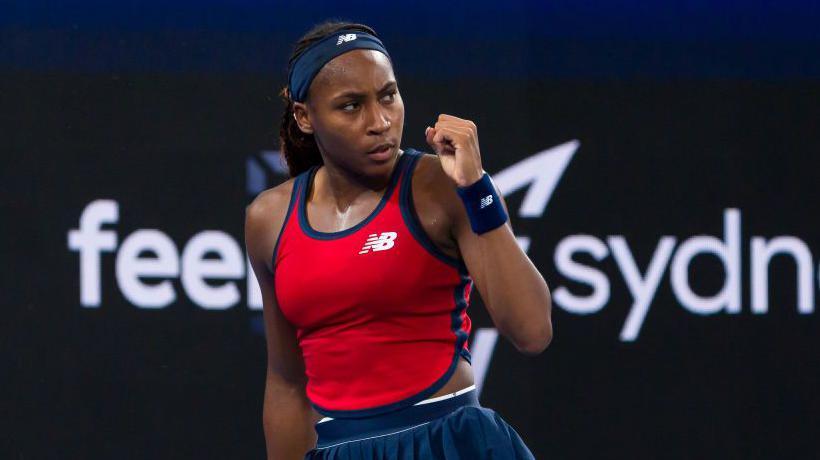 Coco Gauff reacts to a shot in Sydney