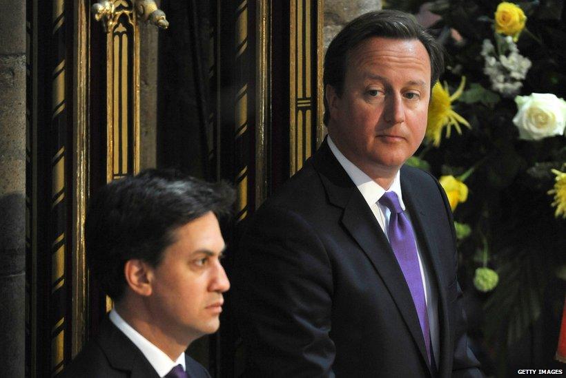 Left to right: Ed Miliband, David Cameron