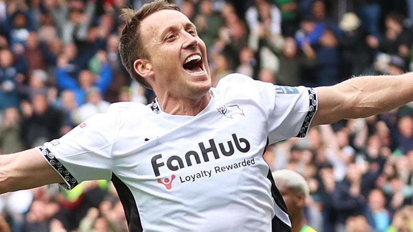 Craig Forsyth celebrates scoring a goal for Derby