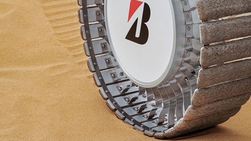 A Bridgestone tyre, with felt-like pads on its rim.