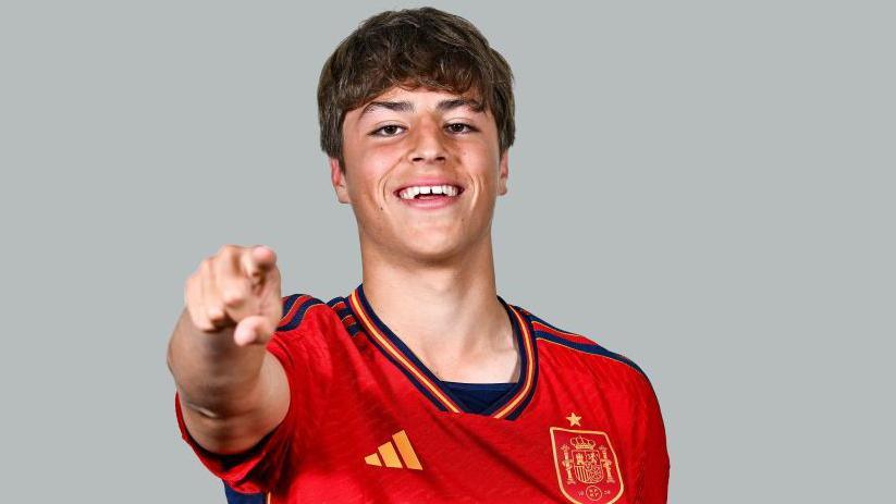 Lluc Castell poses during a Spain squad portrait session at the Uefa European Under-17 Championship Finals 2023