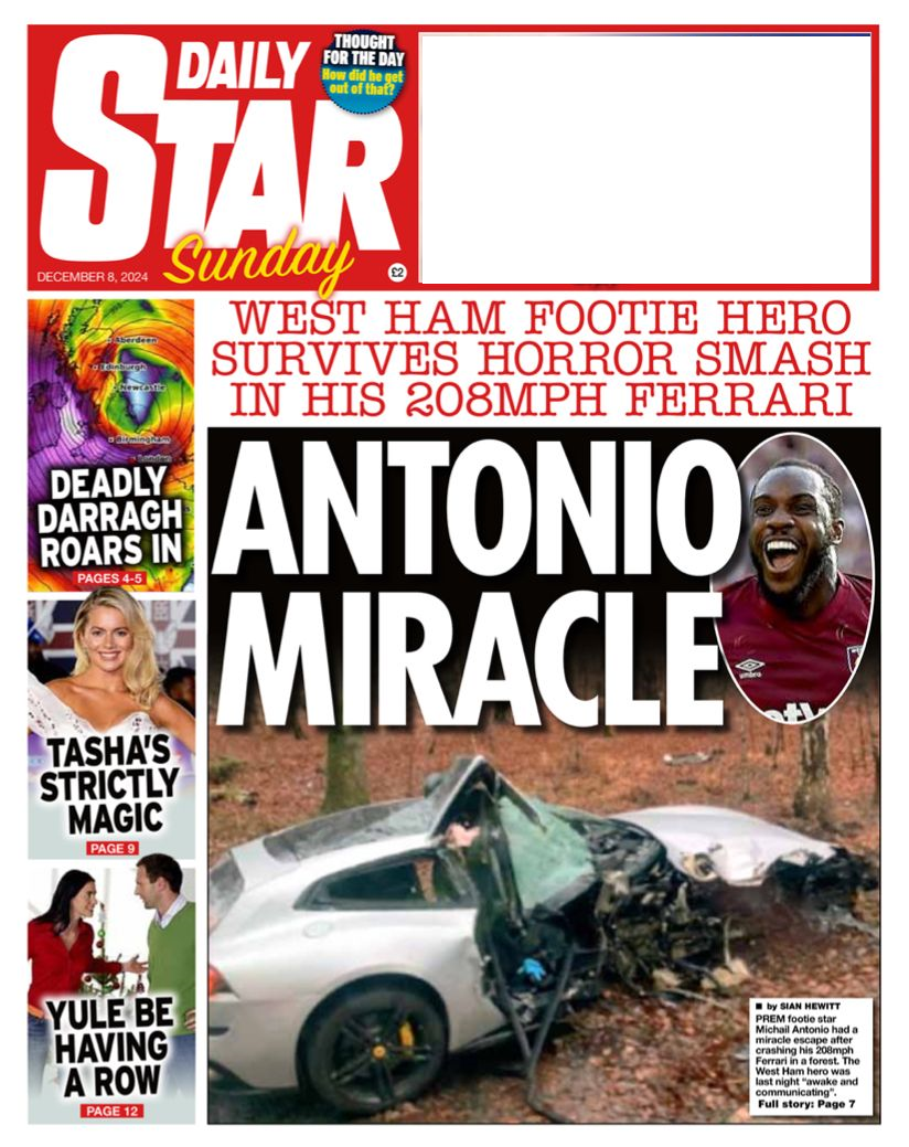 Daily Star Sunday front page - 8 December 2024