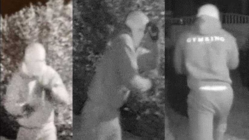 CCTV images of three men in grey tracksuits One of the men in the CCTV footage is described by police as wearing a grey hooded top, with Gym King written across the back of the shoulders, grey tracksuit bottoms and black trainers.