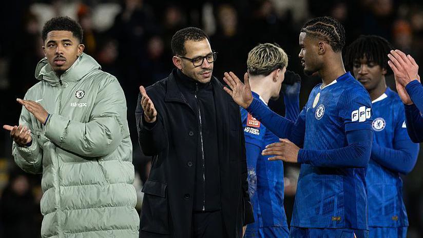 Liam Rosenior, Wesley Fofana and Jorrel Hato all applaud the fans after the win over Hull