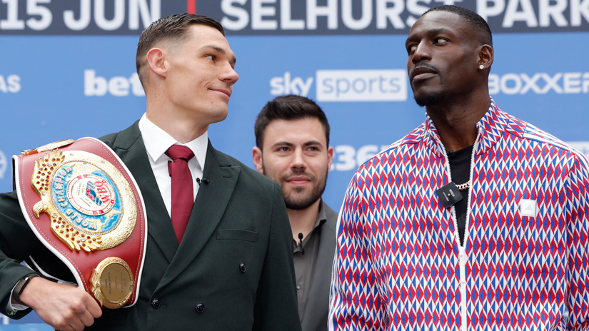 Chris Billam-Smith smiles at Richard Riakporhe during their face-off