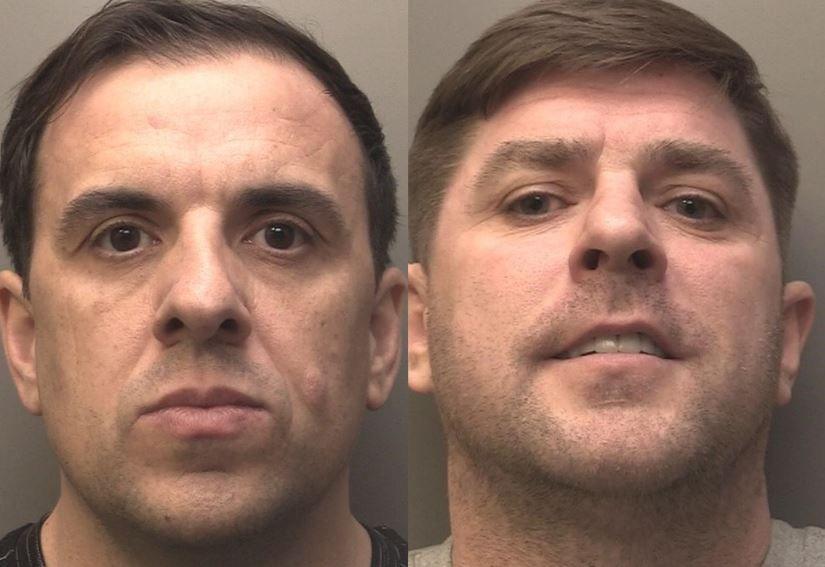 Custody photos of Ricky Adams, who has short black hair, and Peter Humphreys, who has short brown hair.