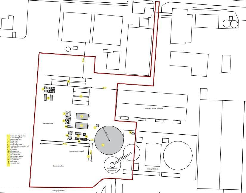 The proposed site plan of Station Farm's expansion. It shows a bird's-eye outlined drawing of the site.