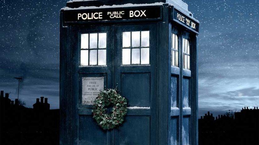 TARDIS with a wreath