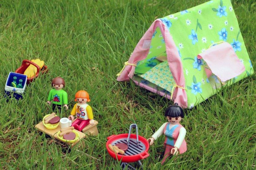 Toy people camping