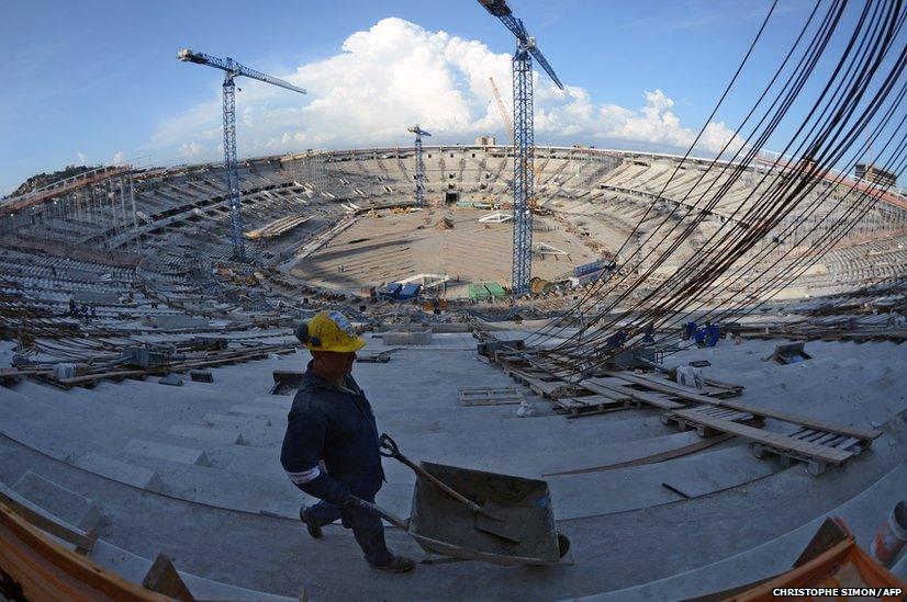 A man works at Maracana stadium in Rio de Janeiro, Brazil on December 4, 2012.