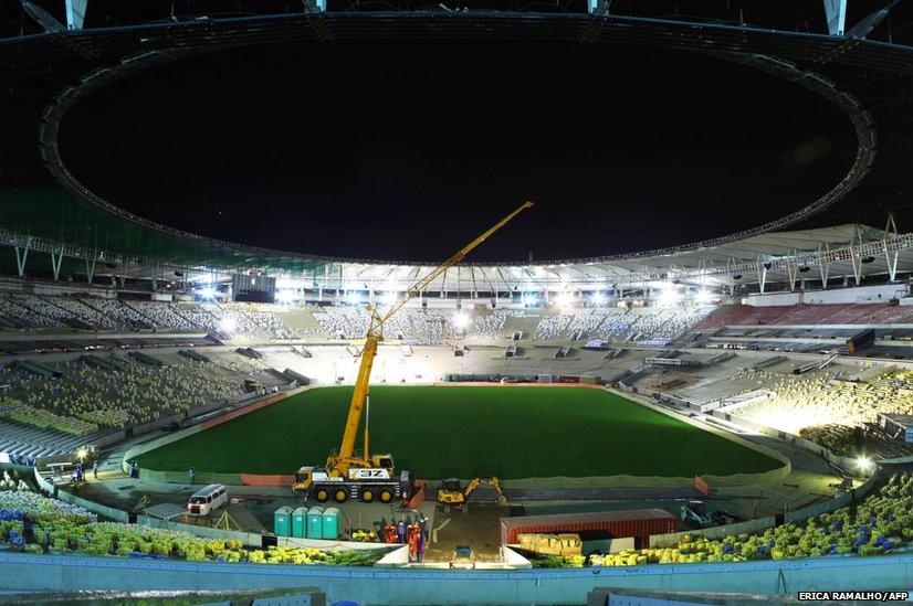 Maracana football stadium in Rio de Janeiro, Brazil taken on March 27, 2013 during renovation works for the 2014 World Cup - including the construction of a roof.