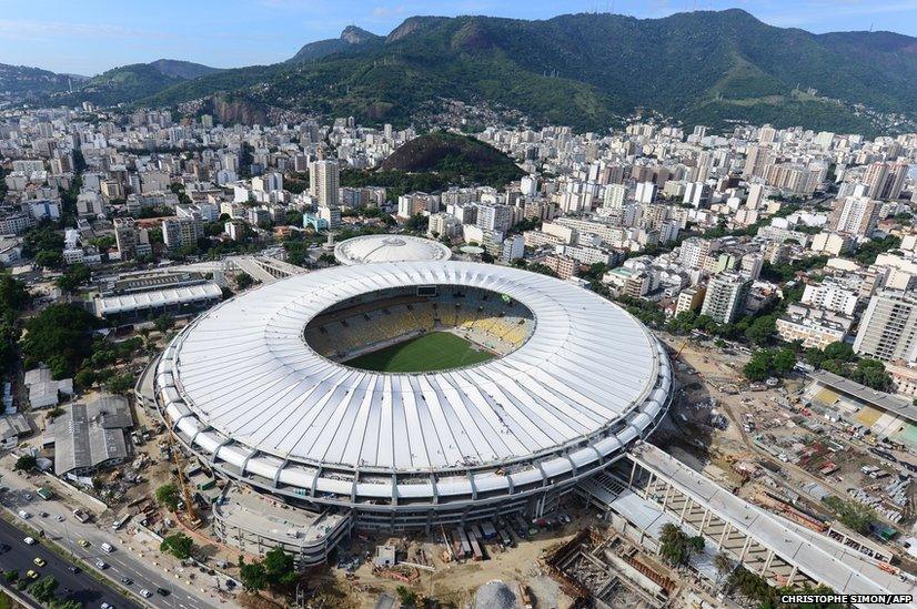 Aerial view of the Maracana stadium with its roof already finished, in Rio de Janeiro, Brazil on April 11, 2013.