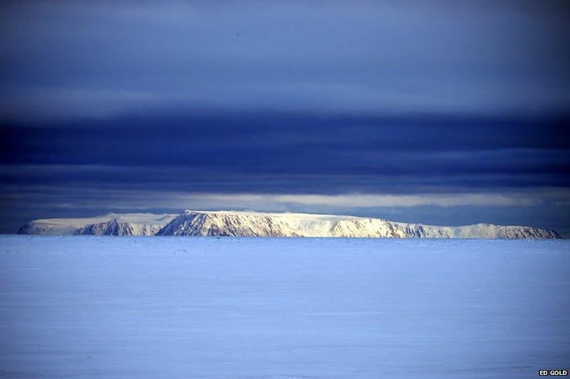 Wales coast in foreground and the two Diomede islands