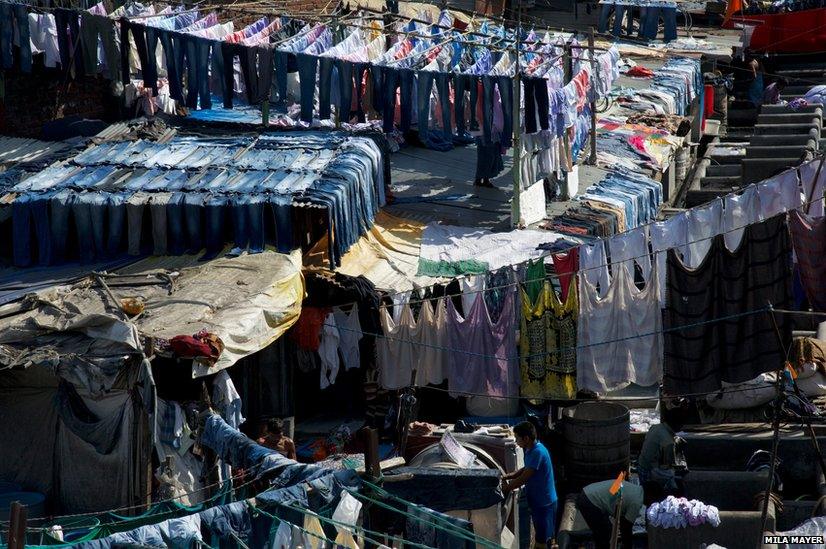 Laundry being done at the Dhobi Ghats in Mumbai, India