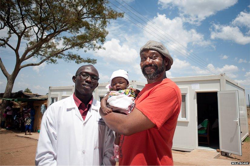 Head Clinician Francis is pictured with Lenny Henry and baby Dorothy