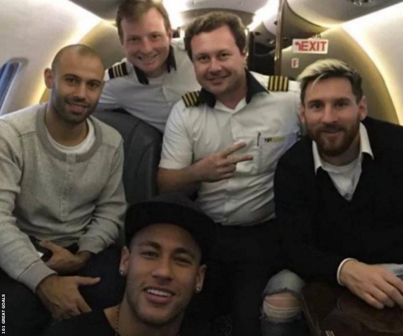 Mascherano, Messi and Neymar on a jet