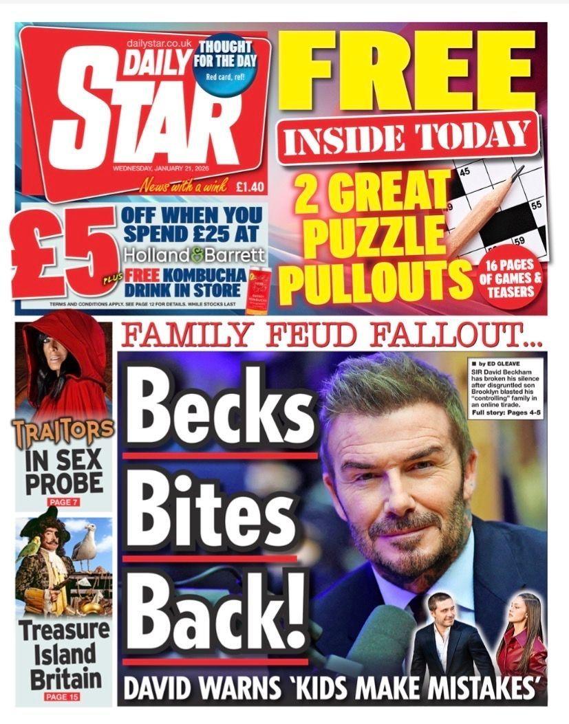 Titulli në faqen e parë të Daily Star thotë: "Becks kundërpërgjigjet".