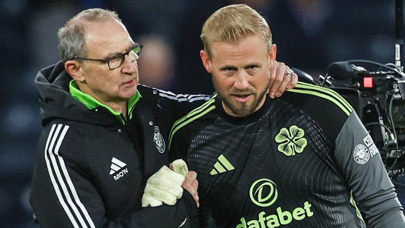 Celtic manager Martin O'Neill and goalkeeper Kasper Schmeichel