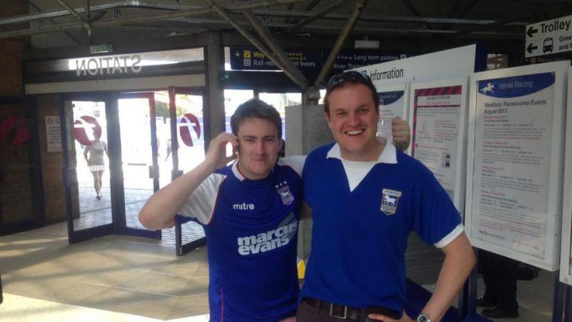 Will Thompson with a friend on an Ipswich Town match day