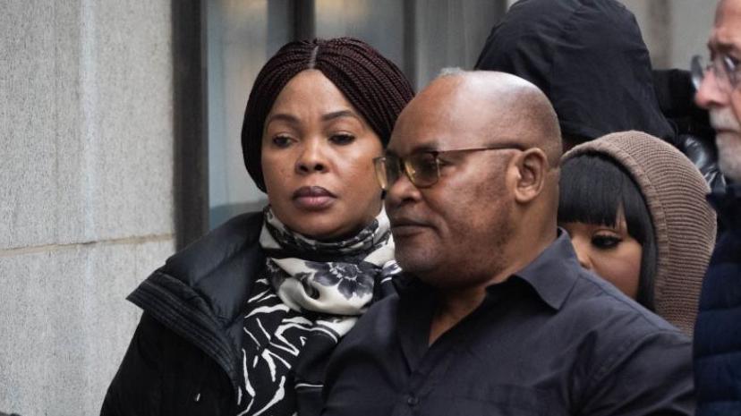 Helen Lumuanganu and Prosper Kaba, the mother and father of Chris Kaba, arriving at the Old Bailey