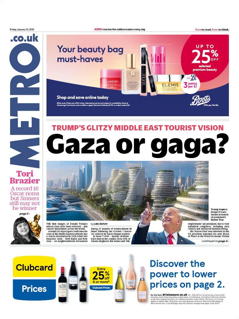 Titulli në faqen e parë të Metro-s thotë: "Gaza apo Gaga?"