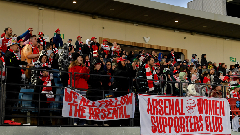 Arsenal fans react during their team's Women's Champions League game with Real Madrid