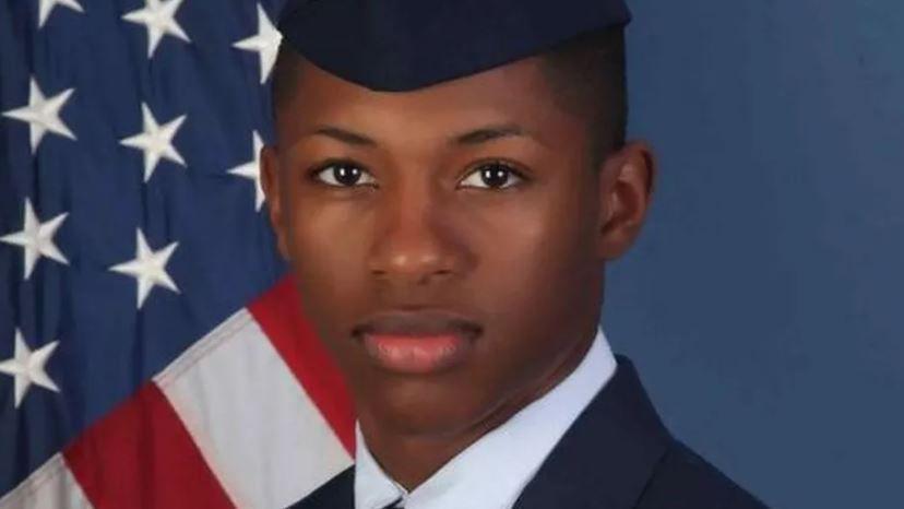 A portrait of killed airman Roger Fortson 