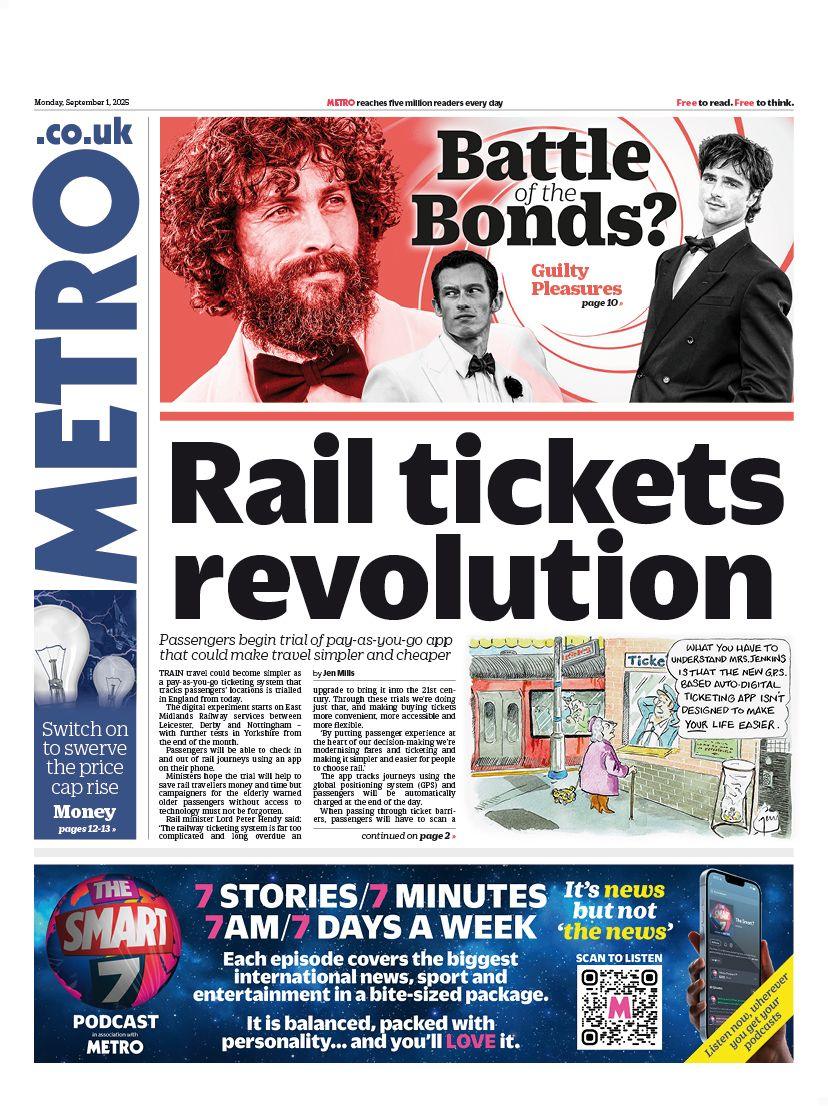 The headline on the front page of the Metro reads: "Rail tickets revolution".