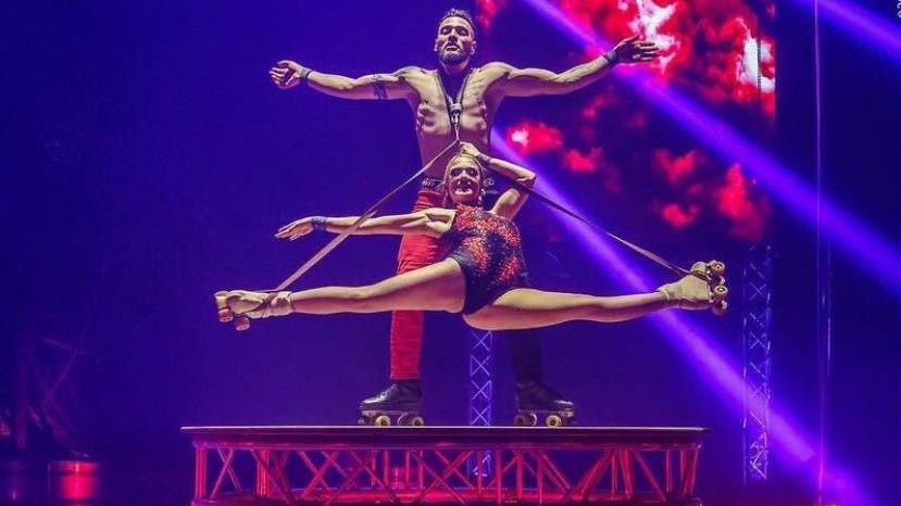 Maddie and Jamil - performers in the Extreme Circus touring show