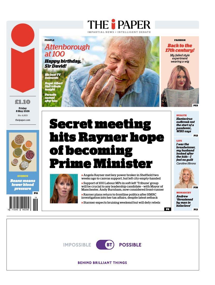 Titulli në faqen e parë të gazetës iPaper thotë: “Takimi sekret i jep shpresë Rayner-it për t’u bërë Kryeministër”.