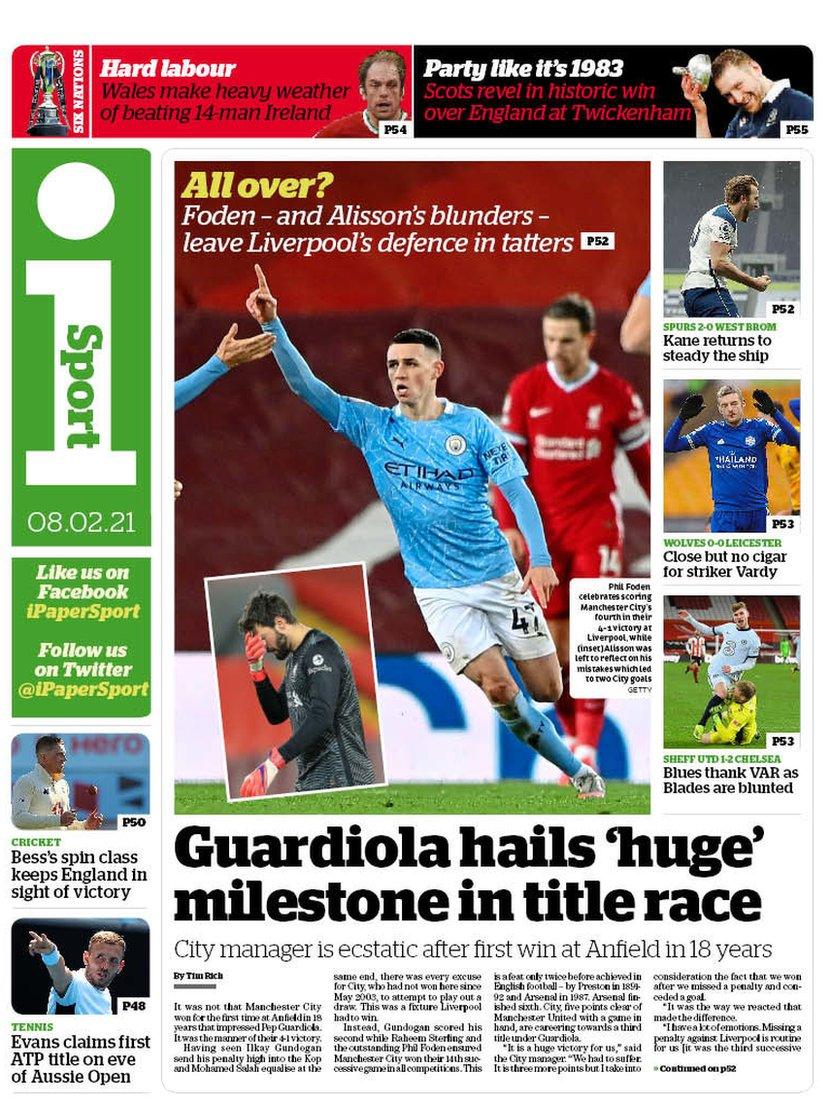 The back page of the i newspaper