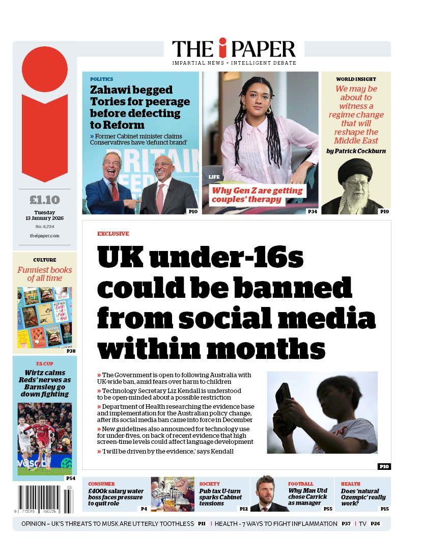 Titulli në faqen e parë të iPaper thotë: "Fëmijët nën 16 vjeç në Mbretërinë e Bashkuar mund të ndalohen nga mediat sociale brenda disa muajsh".