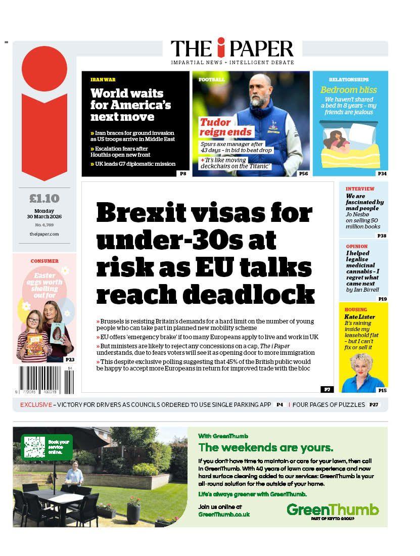 Titulli në faqen e parë të iPaper thotë: “Vizat e Brexit për personat nën 30 vjeç në rrezik, ndërsa bisedimet me BE-në kanë arritur në bllokim”.