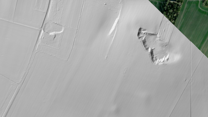 Light Detection and Ranging (LiDAR) derived image of Money Hill in Cambridgeshire.