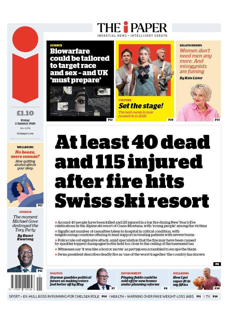 Titulli në faqen e parë të gazetës iPaper thotë: "Të paktën 40 të vdekur dhe 115 të plagosur pas një zjarri që përfshiu resortin e skive në Zvicër".