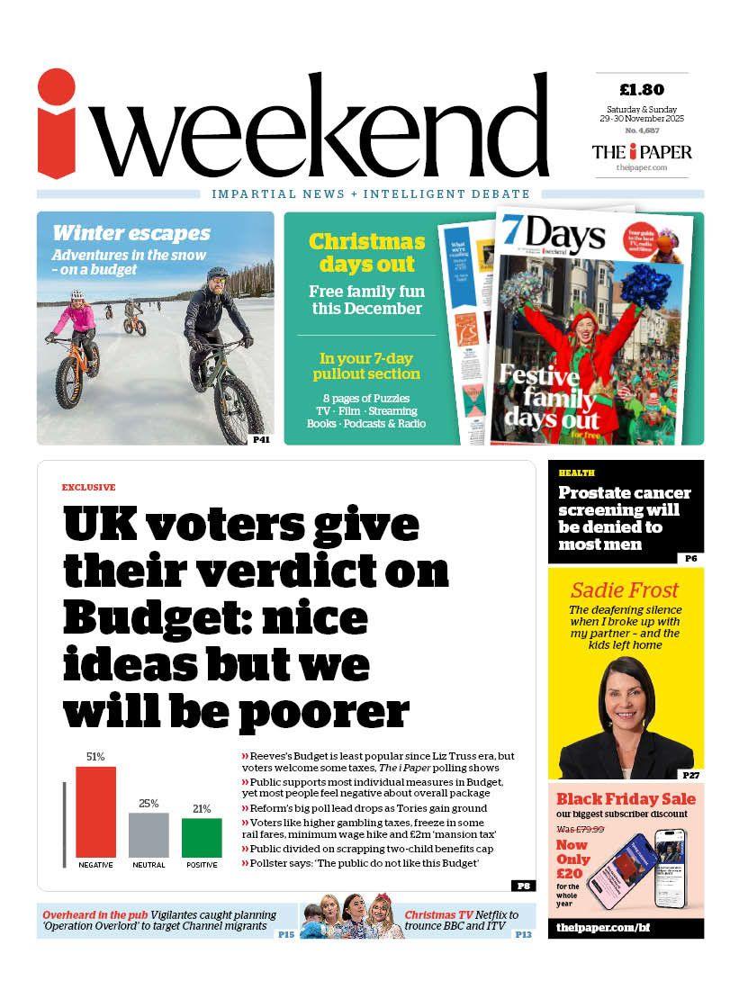 The headline on the front page of the i Paper reads: "UK voters give their verdict on Budget: nice ideas but we will be poorer".