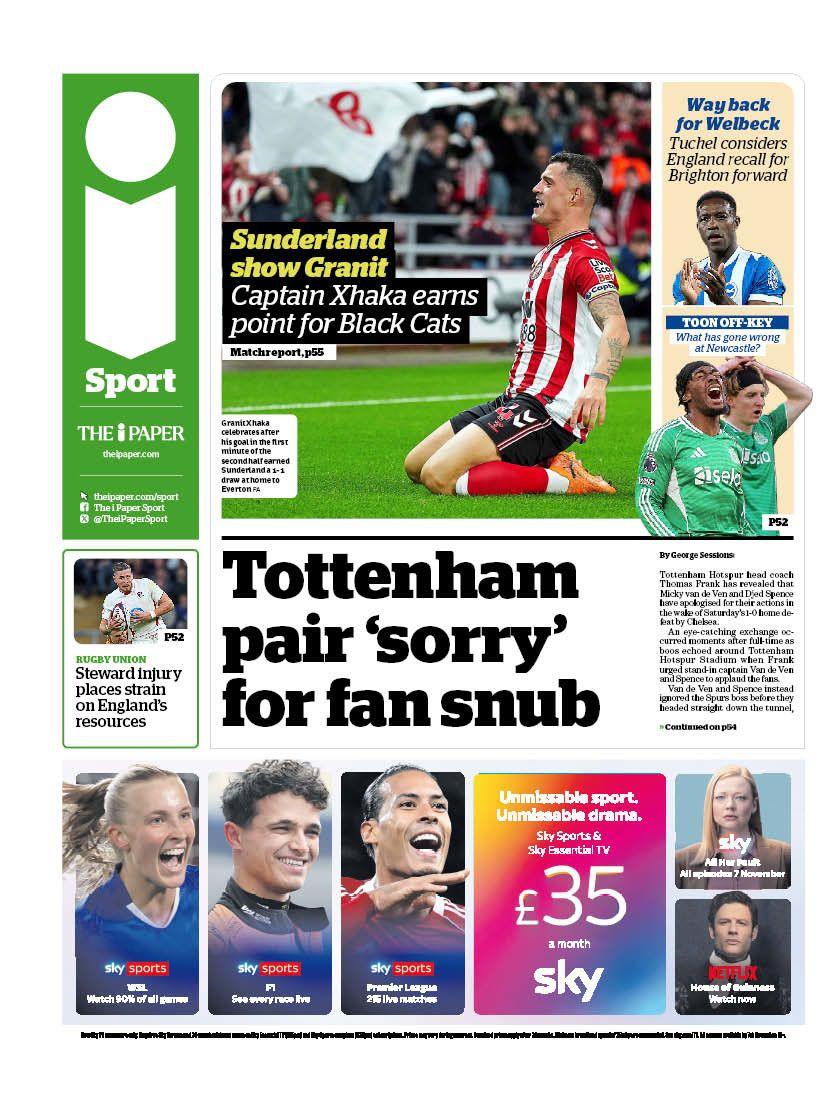 The back page of The I newspaper