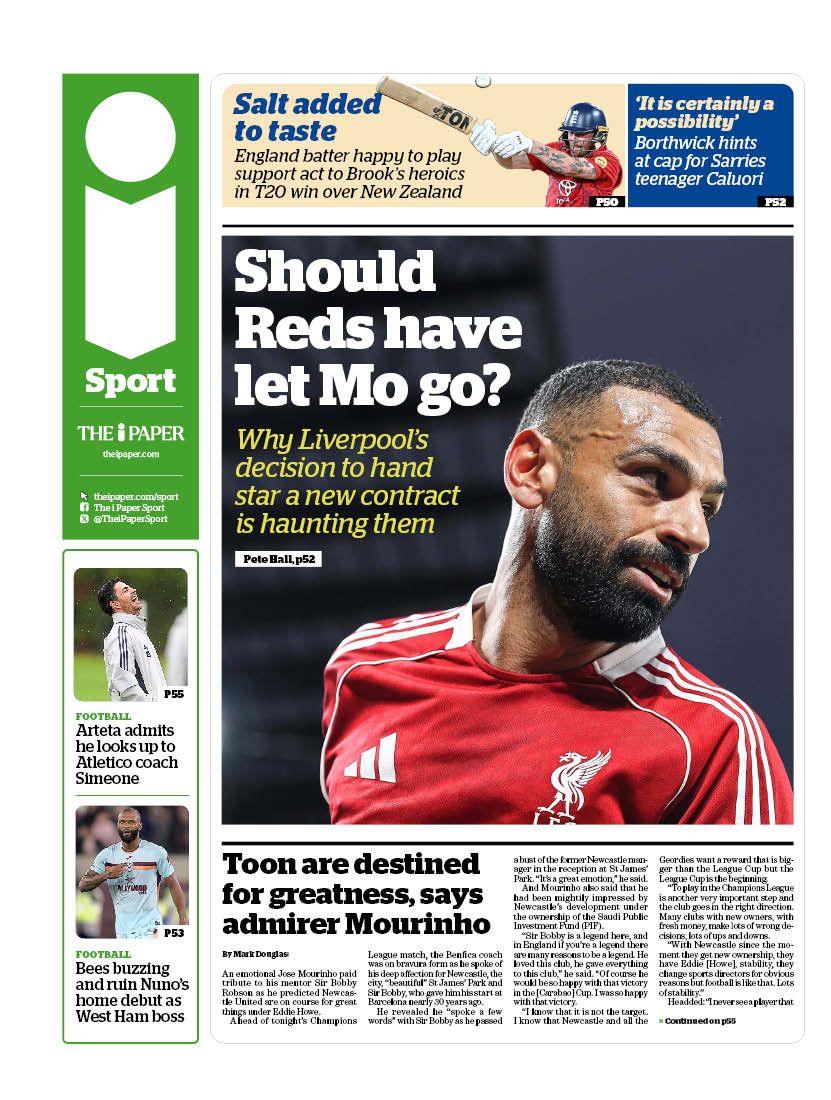 Back page of Tuesday's i