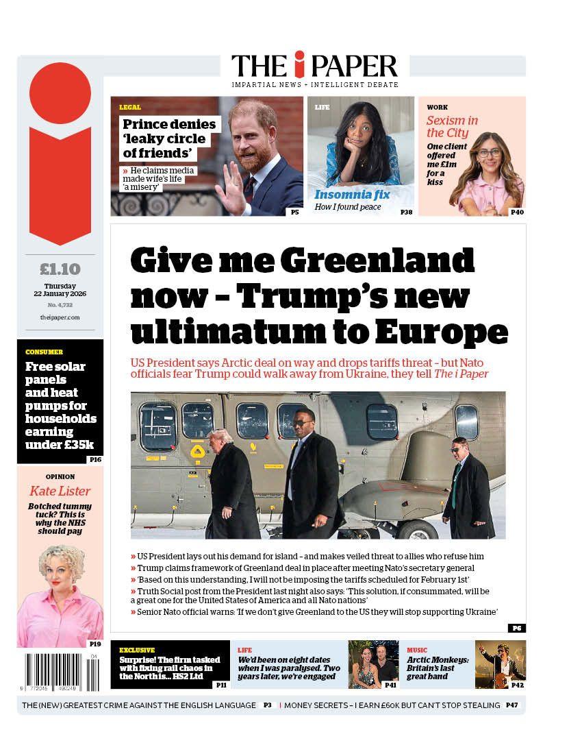 Titulli në faqen e parë të iPaper thotë: “Më jepni Groenlandën tani - ultimatumi i ri i Trumpit për Evropën”.