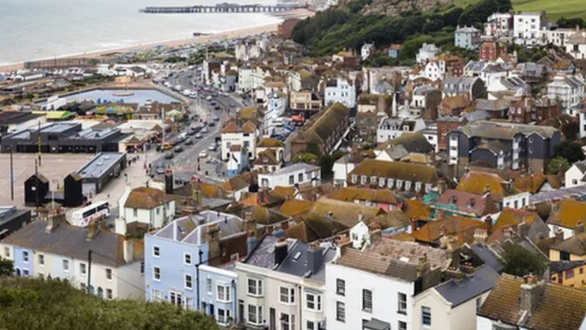 A panorama of Hastings from the air