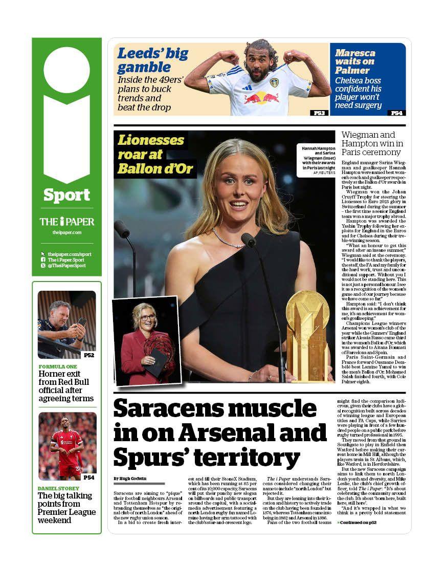 Sport page of Tuesday's i Paper