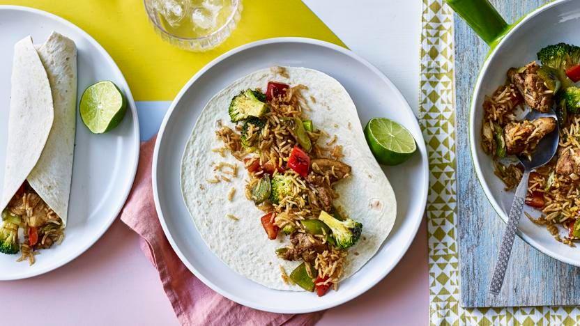 Barbecue chicken and rice wraps