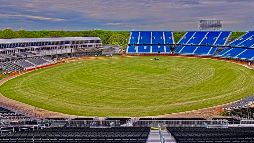 The Nassau County Stadium in New York as it looked on 10 May with drop-in pitches now installed