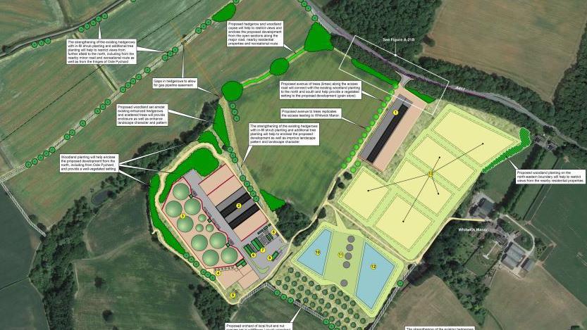 An indicative masterplan shows how the anaerobic digester would be developed on the farm