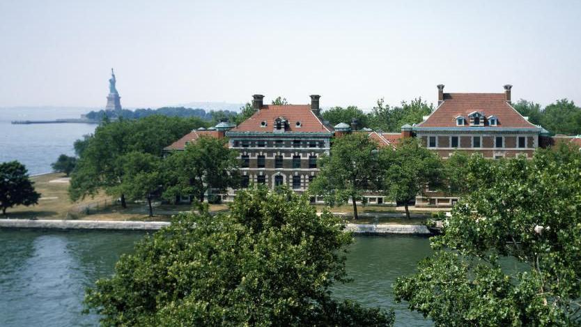 A modern-day photograph of Ellis Island