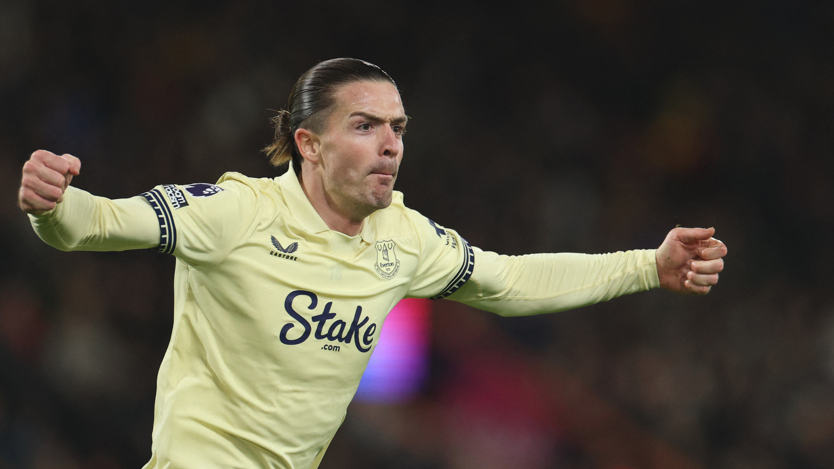 Jack Grealish celebrates scoring for Everton against Bournemouth
