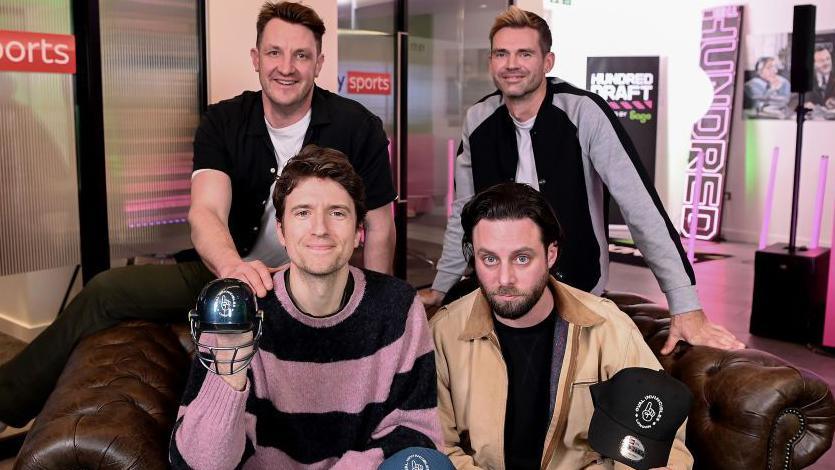 James Anderson with fellow Tailenders presenters Greg James, Felix White, Matt Horan