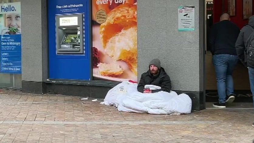 Jaden Forrest sat outside a tesco in Leeds 