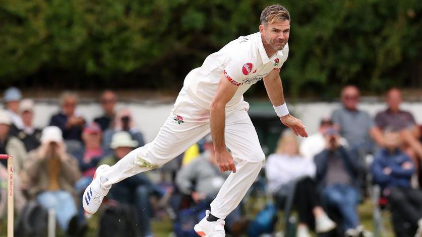 James Anderson bowling for Lancashire