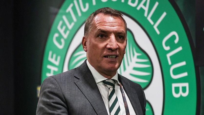 Celtic manager Brendan Rodgers arrives ahead of a UEFA Europa League 2025/26 League Phase MD3 match between Celtic and SK Sturm Graz at Celtic Park,
